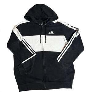 Adidas Men's Black And White Full-Zip Colorblock Hoodie Medium